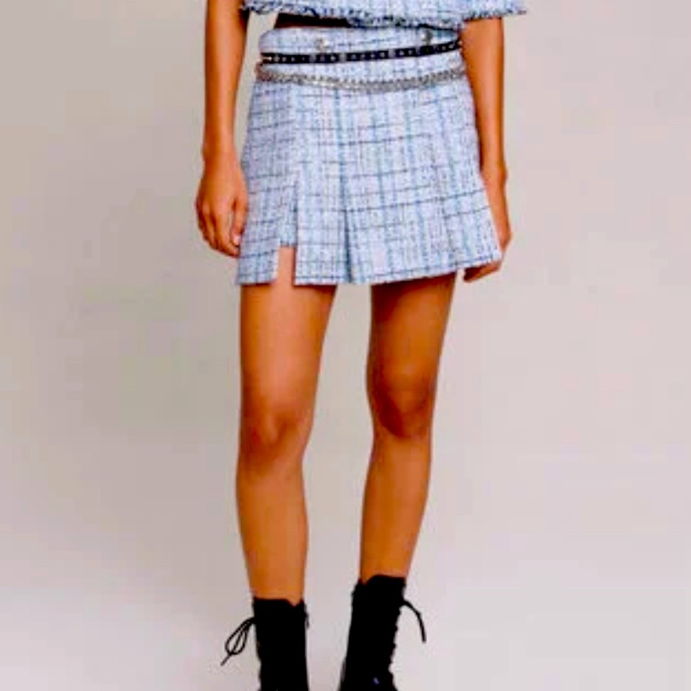 Maje Jolinete Tweed Pleated Mini Skirt